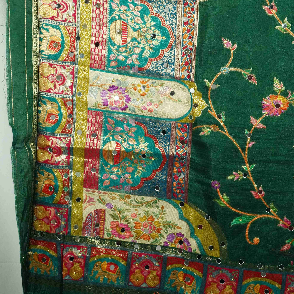 Dark Green Gharchola Multicolor Zari Mirror Work Jacquard Dupatta SU-33644 – image 3 of 3