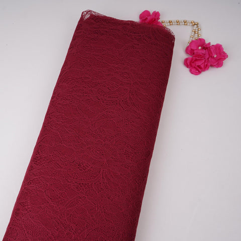 Maroon Floral Embroidery Lace Fabric LI-32189