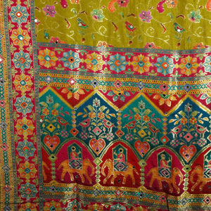 Olive Green Gharchola Multicolor Zari Mirror Work Jacquard Dupatta SU-33652 – image 2 of 4