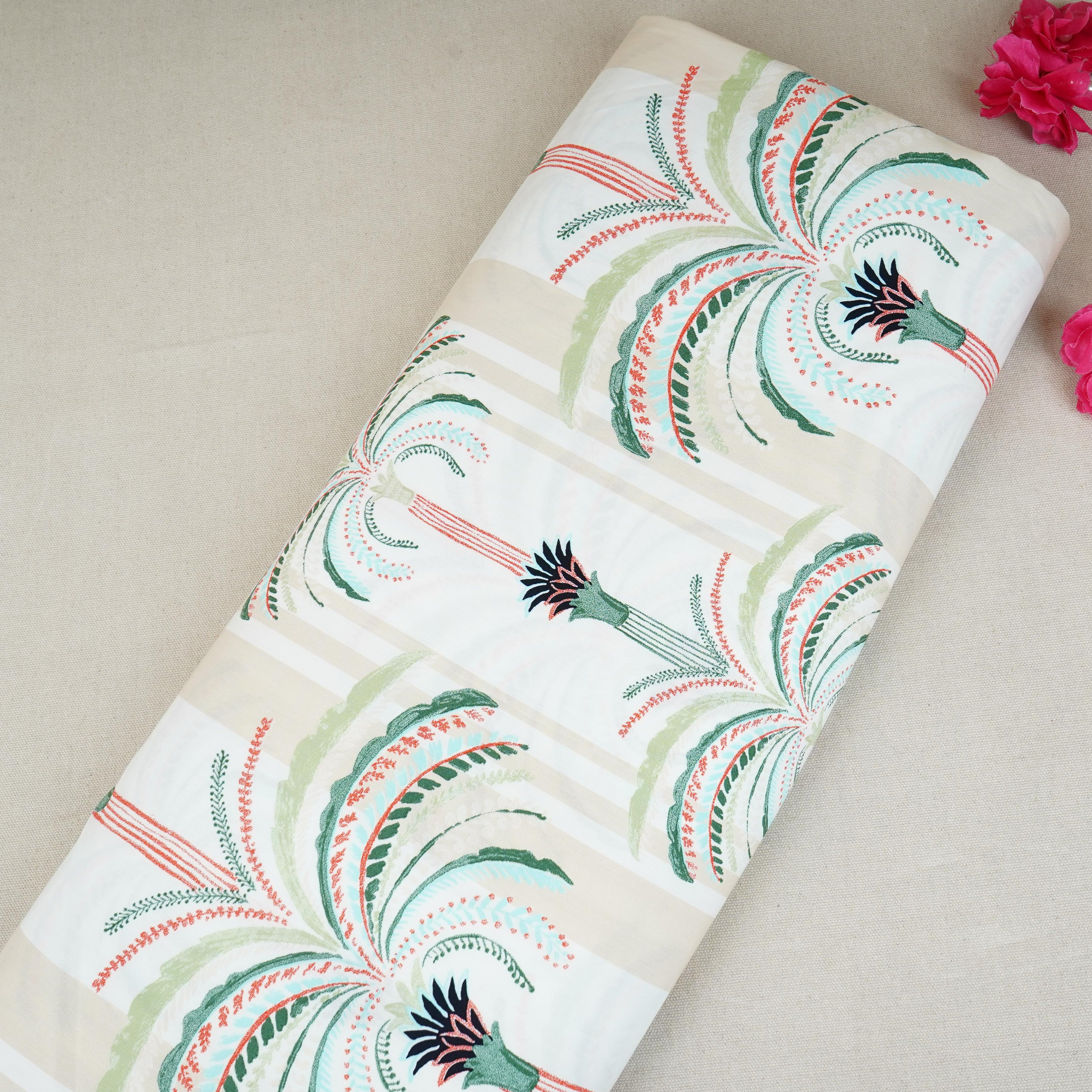 White Floral Print Poplin Fabric LSF-30550 - TradeUNO