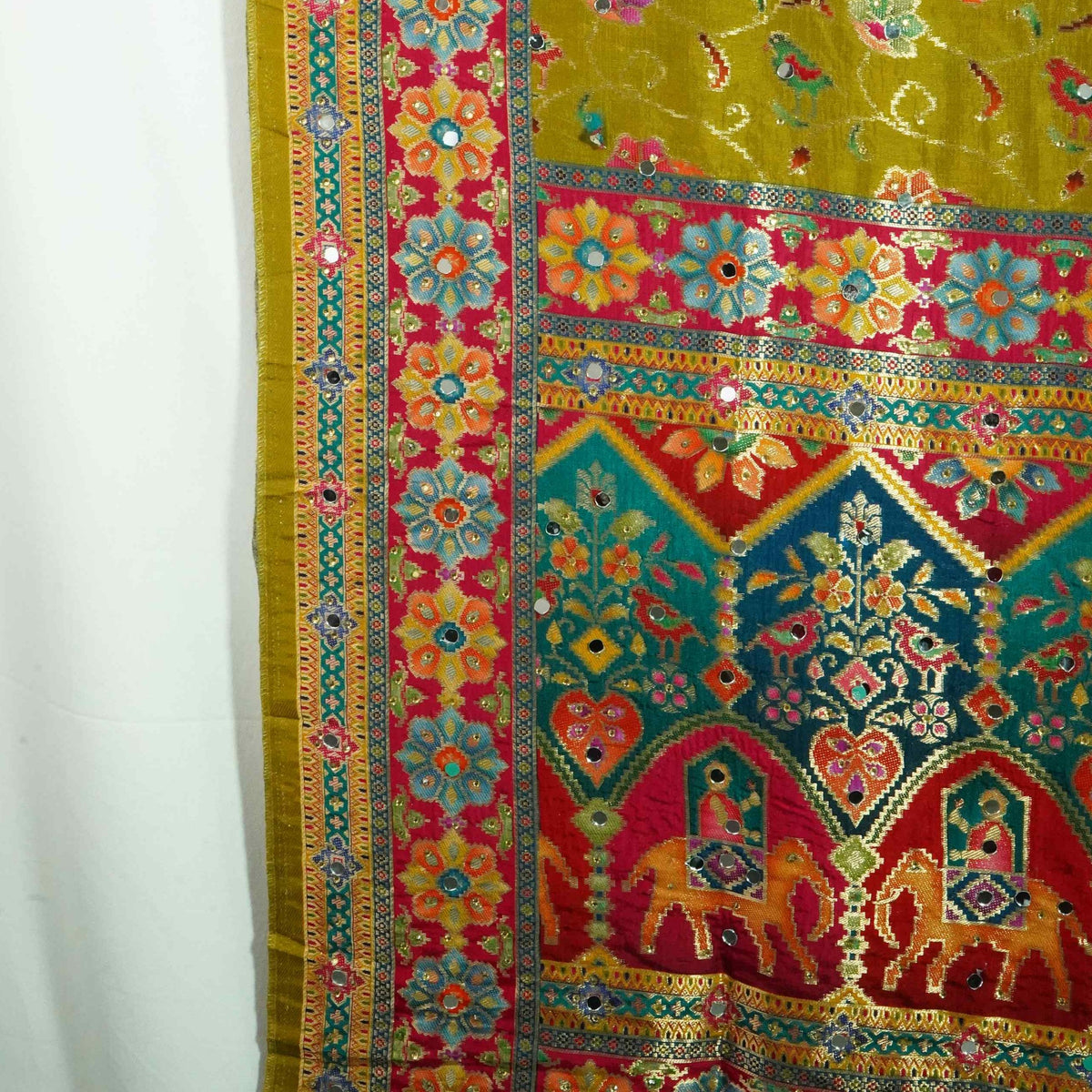 Olive Green Gharchola Multicolor Zari Mirror Work Jacquard Dupatta SU-33652 – image 4 of 4