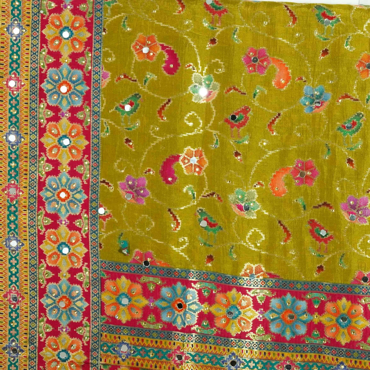 Olive Green Gharchola Multicolor Zari Mirror Work Jacquard Dupatta SU-33652 – image 3 of 4