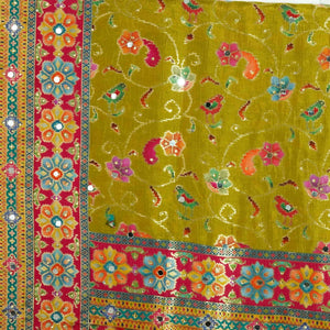 Olive Green Gharchola Multicolor Zari Mirror Work Jacquard Dupatta SU-33652 – image 3 of 4