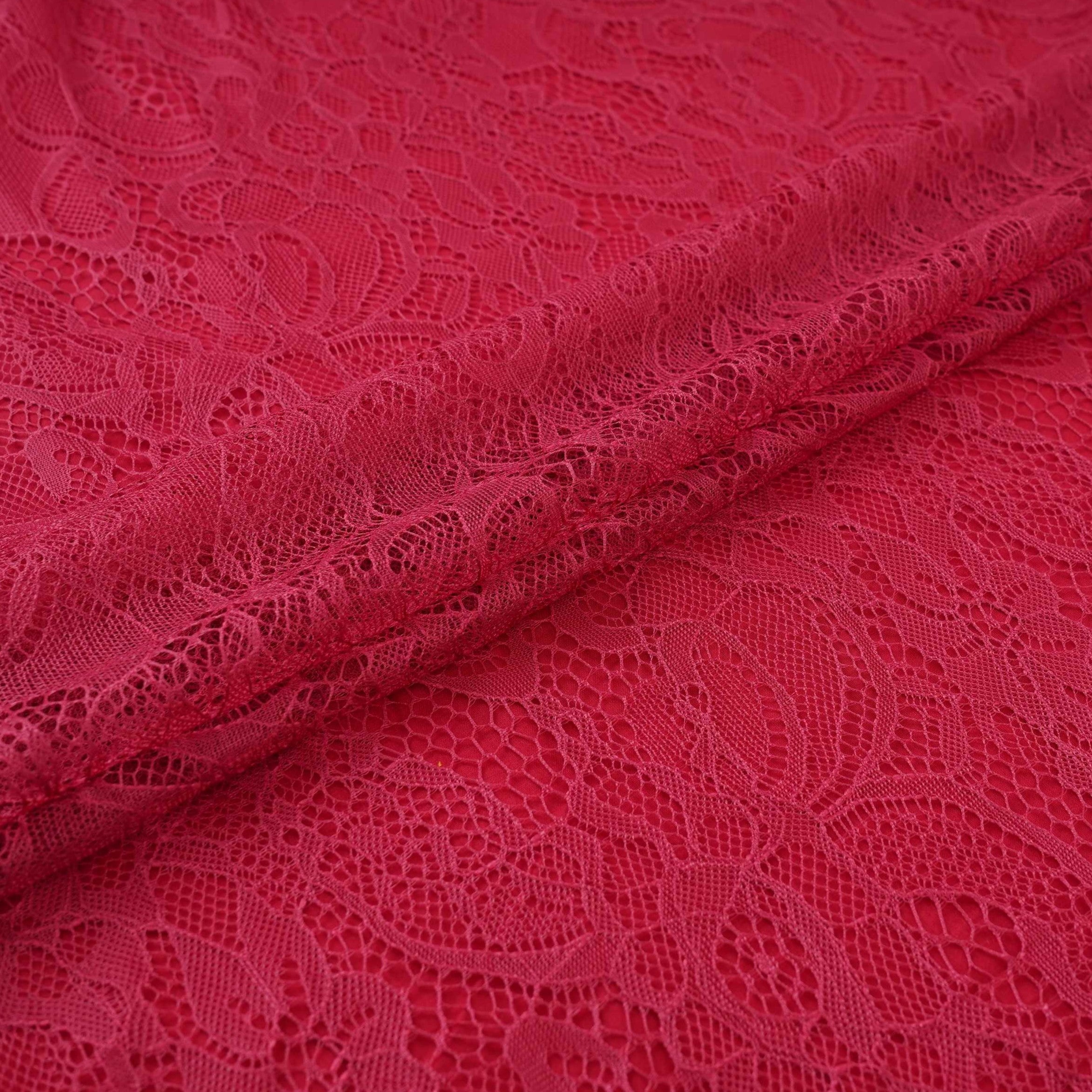 Maroon Floral Embroidery Lace Fabric LI-32189 - TradeUNO