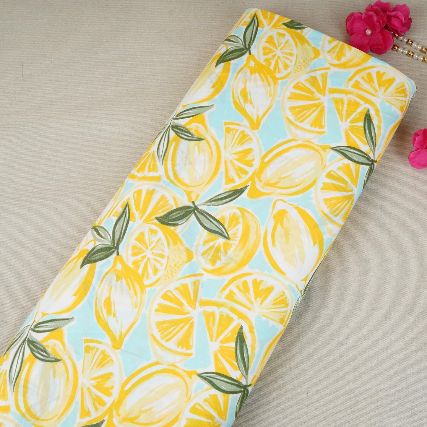 Yellow Floral Print Poplin Fabric LSF-30551
