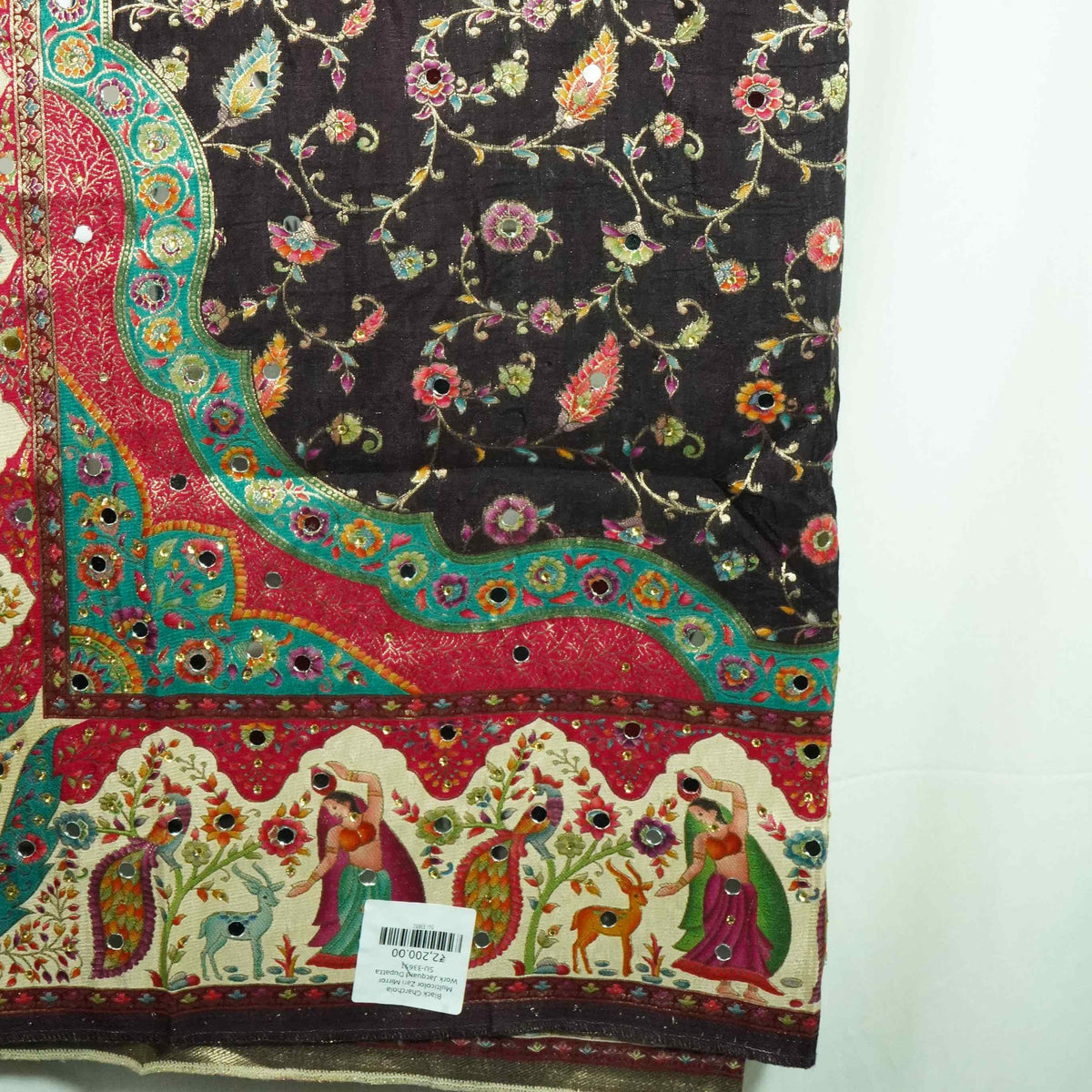 Black Gharchola Multicolor Zari Mirror Work Jacquard Dupatta SU-33651 – image 4 of 4