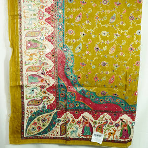 Olive Green Floral Multicolor Mirror Work Jacquard Dupatta SU-33639 – image 3 of 3