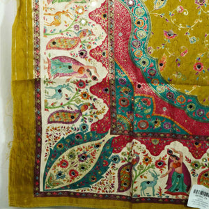 Olive Green Floral Multicolor Mirror Work Jacquard Dupatta SU-33639 – image 2 of 3