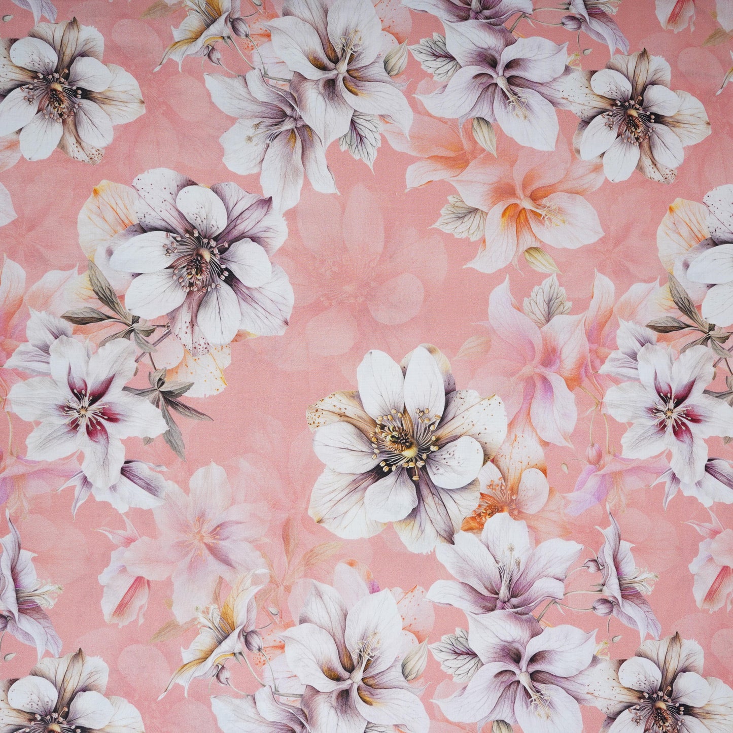 Pink with White Floral Print Cotton Mulmul Fabric PG-30468