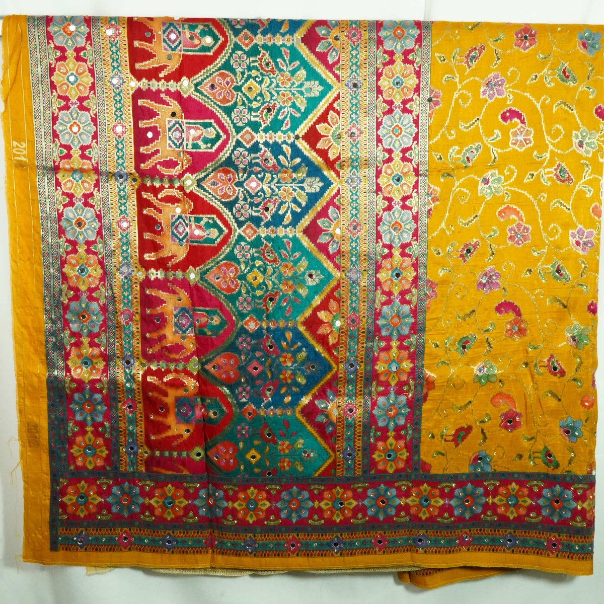 Yellow Gharchola Multicolor Zari Mirror Work Jacquard Dupatta SU-33657 – image 3 of 4