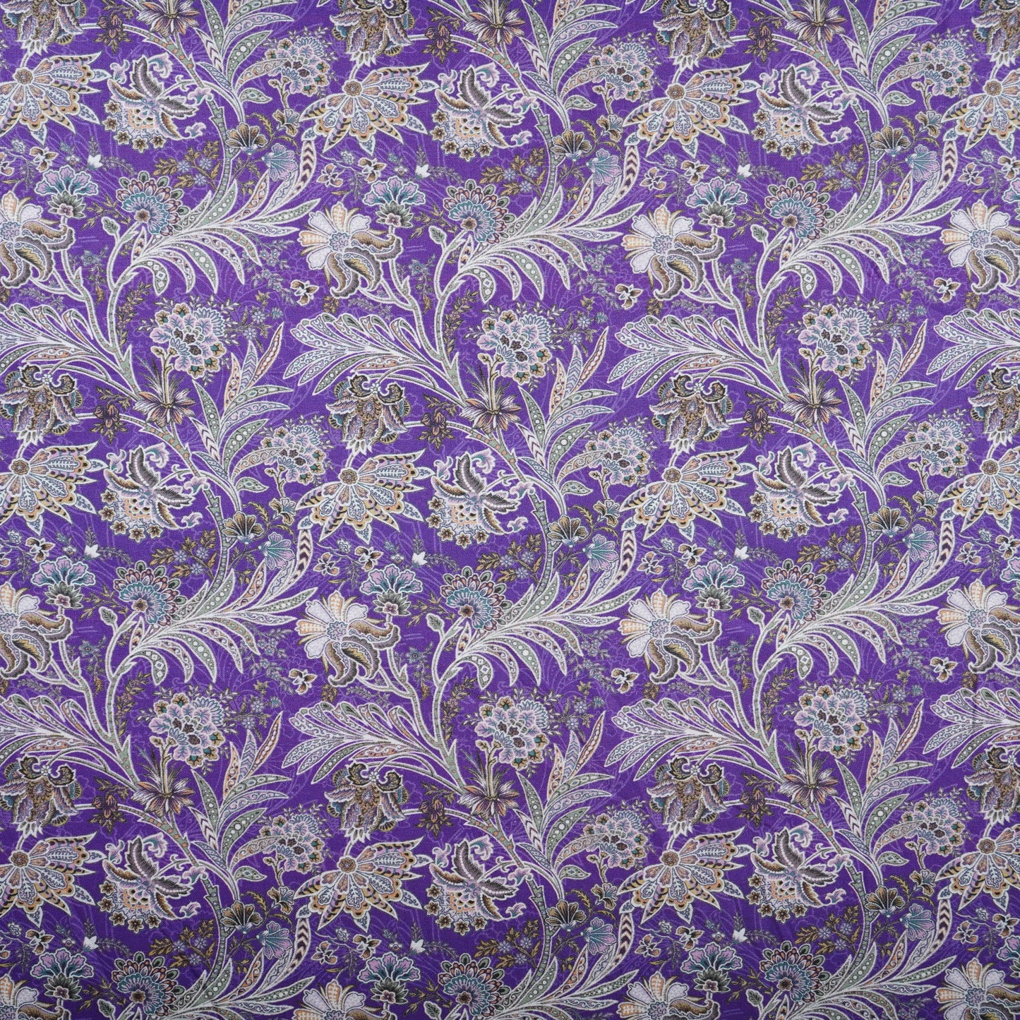 Purple with Silver Paisley Print Cotton Mulmul Fabric PG-30472