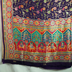 Purple Gharchola Multicolor Zari Mirror Work Jacquard Dupatta SU-33656 – image 3 of 4