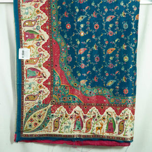 Blue Floral Multicolor Mirror Work Jacquard Dupatta SU-33641 – image 3 of 4