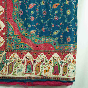 Blue Floral Multicolor Mirror Work Jacquard Dupatta SU-33641 – image 2 of 4