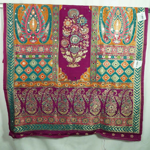 Purple Floral Multicolor Mirror Work Jacquard Dupatta SU-33637 – image 2 of 4