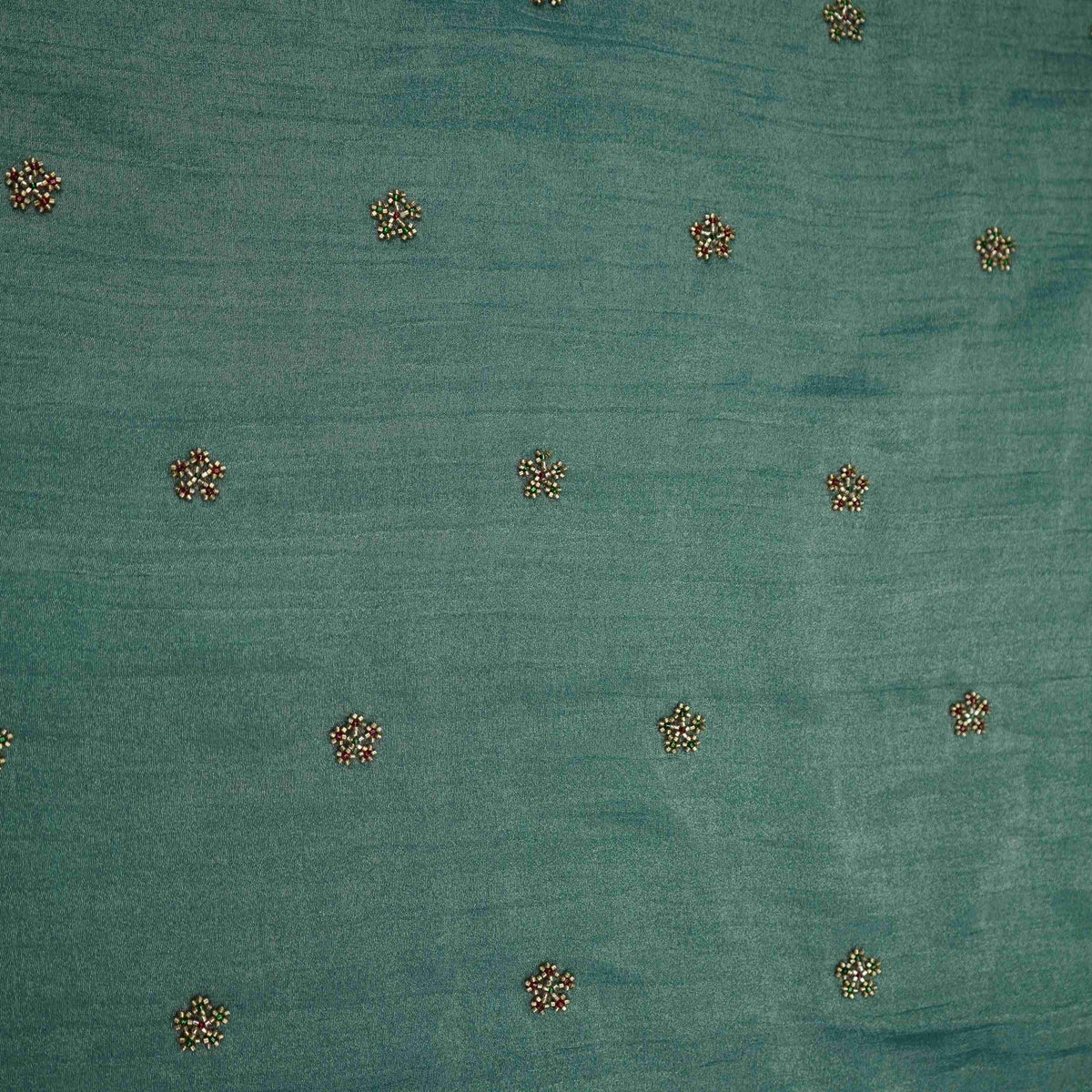 Teal Blue Buti Cutdana Embroidery Kanjivaram Tissue Fabric VF-35382