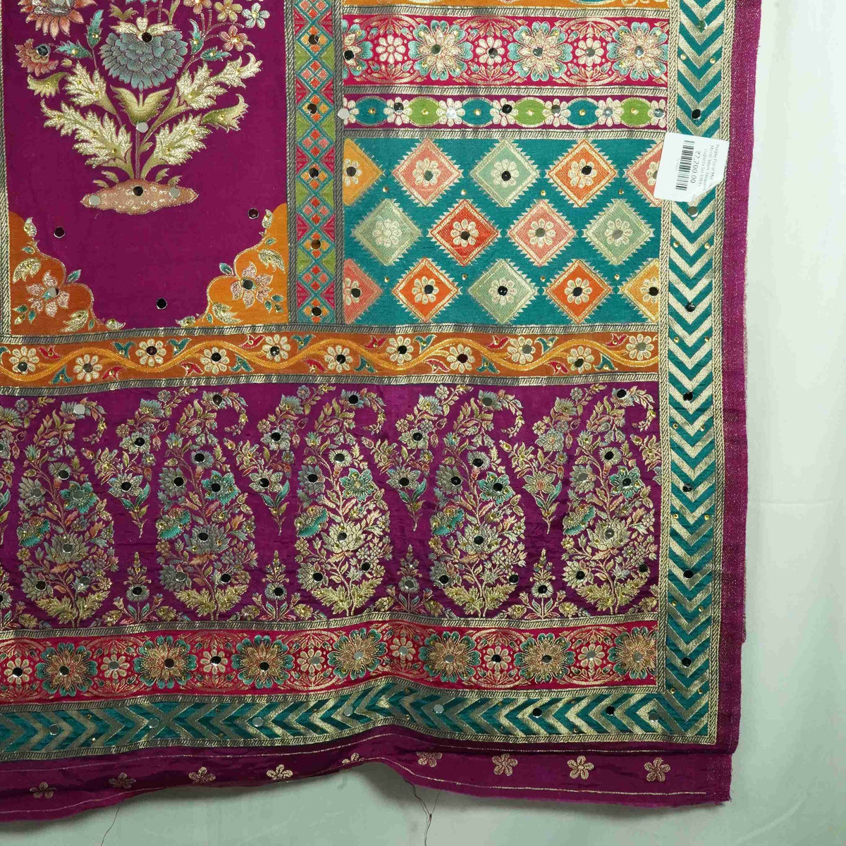 Purple Floral Multicolor Mirror Work Jacquard Dupatta SU-33637 – image 4 of 4