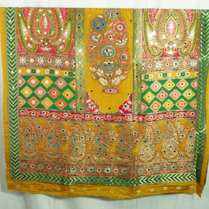 Yellow Floral Multicolor Mirror Work Jacquard Dupatta SU-33634 – image 2 of 4