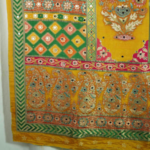 Yellow Floral Multicolor Mirror Work Jacquard Dupatta SU-33634 – image 3 of 4