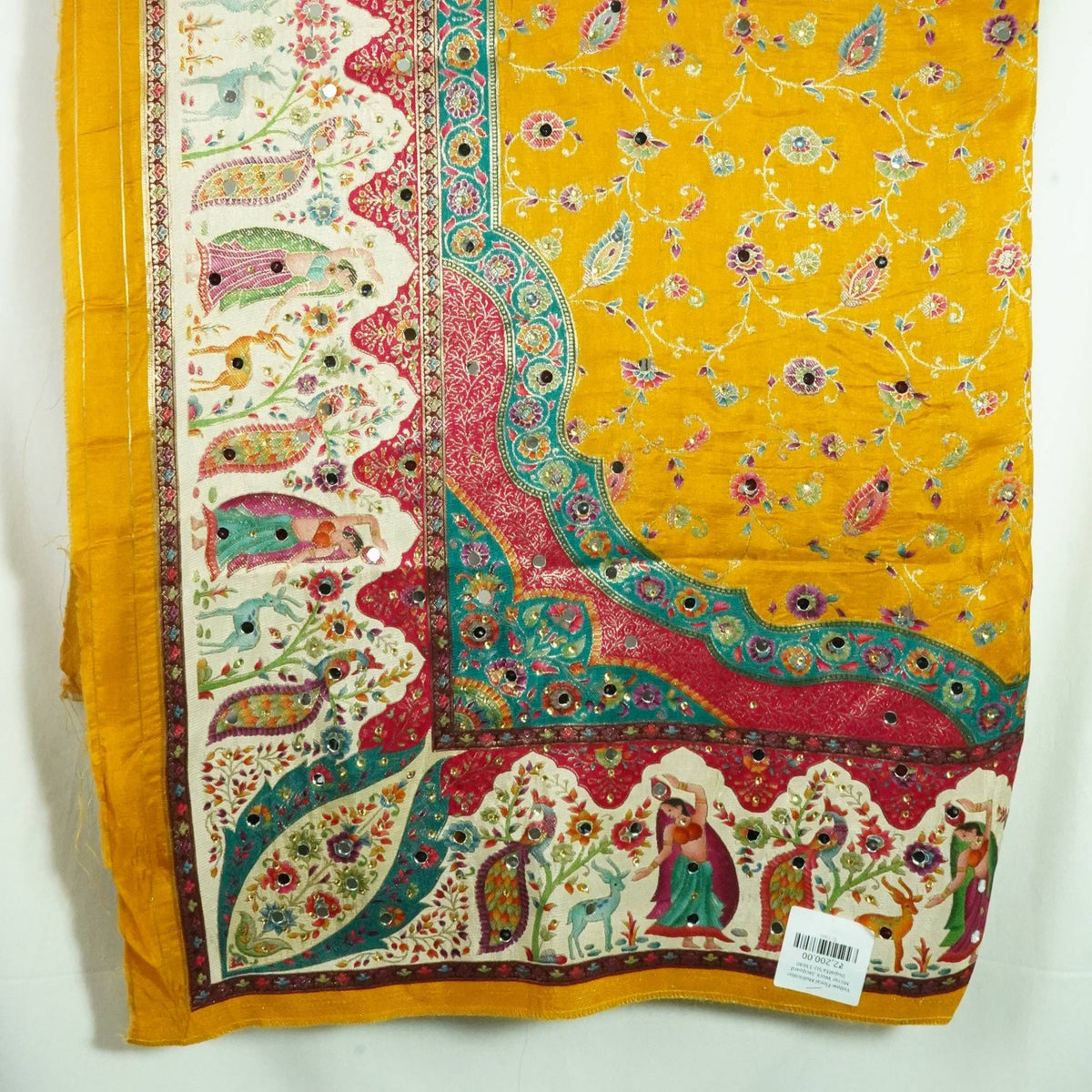 Yellow Floral Multicolor Mirror Work Jacquard Dupatta SU-33640 – image 3 of 4
