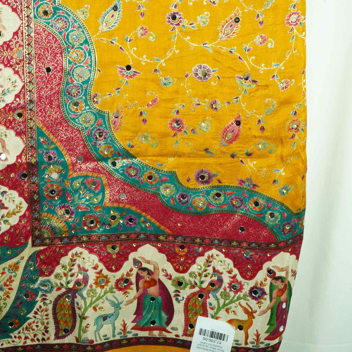 Yellow Floral Multicolor Mirror Work Jacquard Dupatta SU-33640 – image 4 of 4