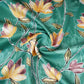 Green with Yellow Floral Print Cotton Satin Fabric PG-30444