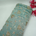 Teal Blue Floral Cutdana Embroidery Kanjivaram Tissue Fabric VF-35379