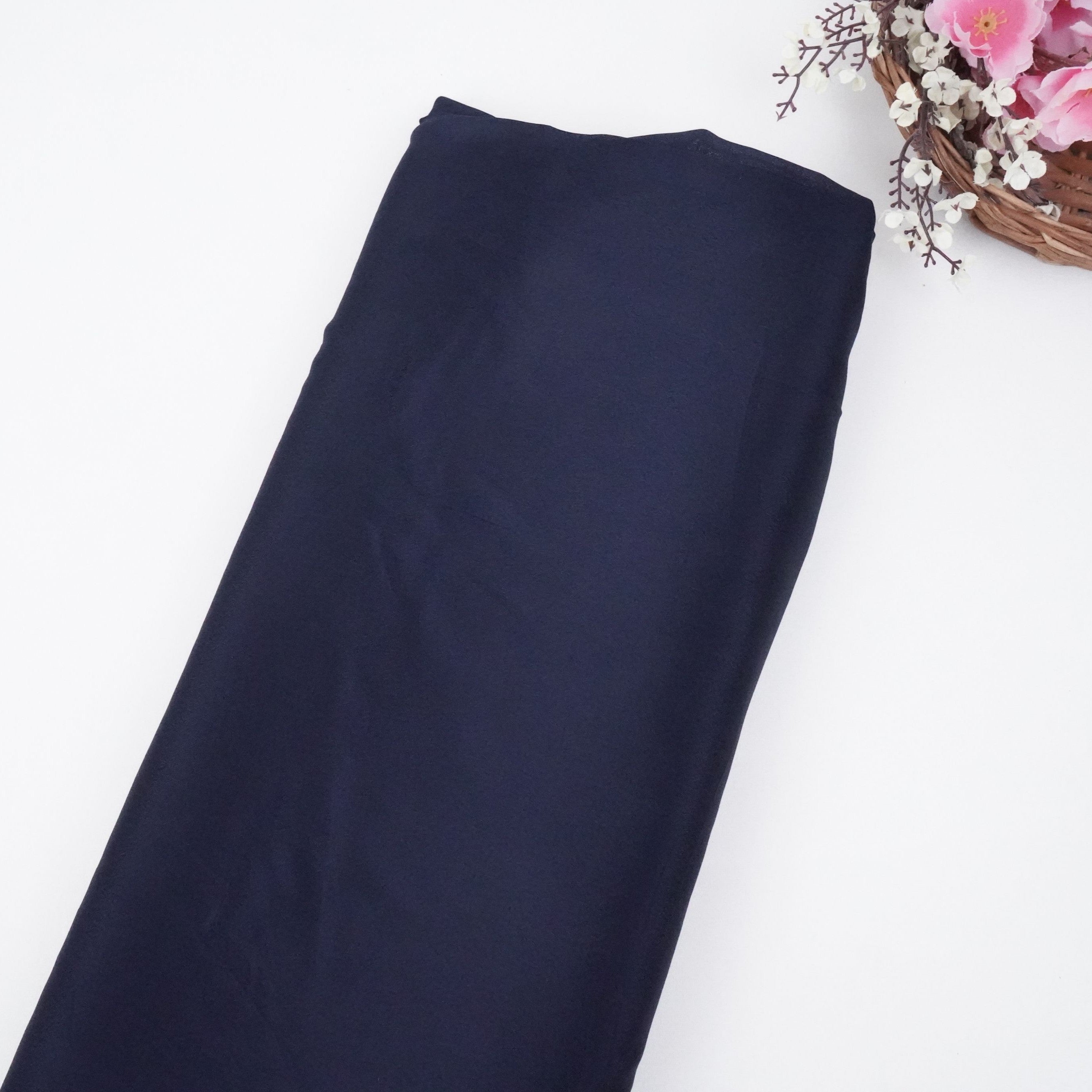 Navy Blue Solid Chinon Fabric NFC-08 - TradeUNO