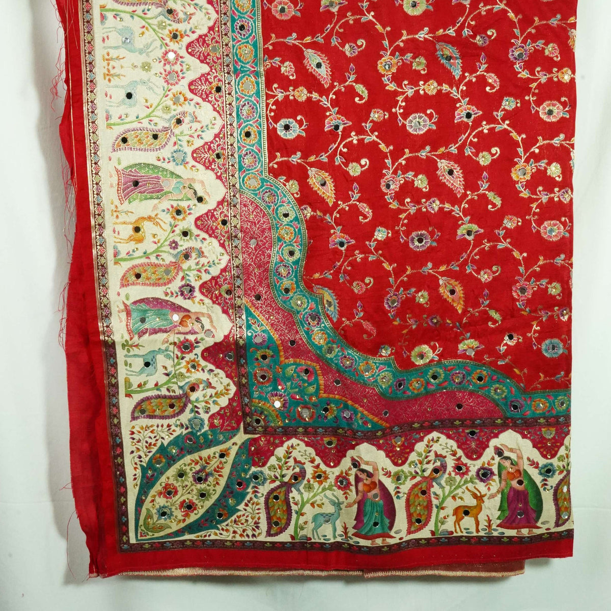 Red Gharchola Multicolor Zari Mirror Work Jacquard Dupatta SU-33654 – image 3 of 4