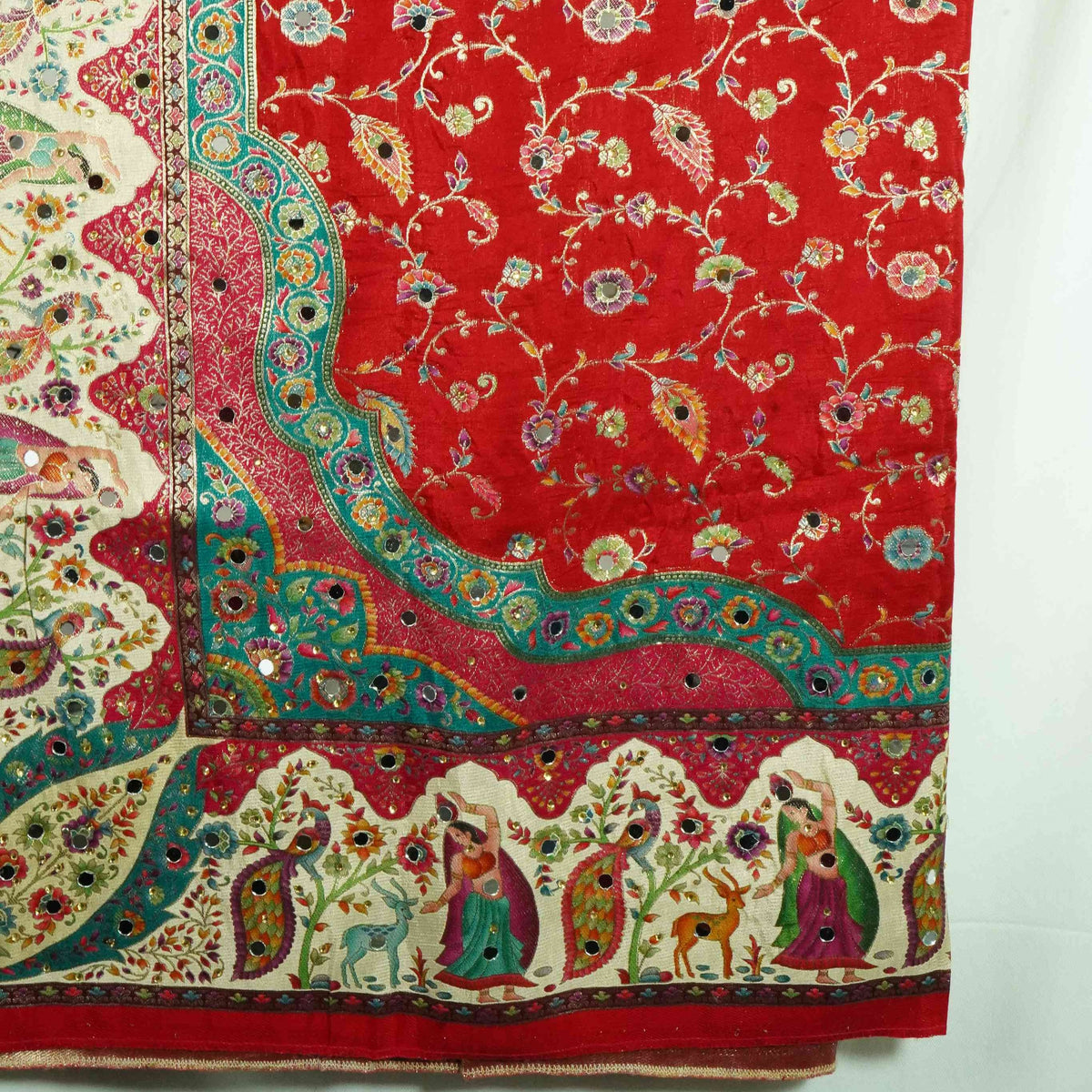 Red Gharchola Multicolor Zari Mirror Work Jacquard Dupatta SU-33654 – image 4 of 4