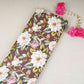 Dark Brown with White Floral Print Cotton Satin Fabric PG-30440