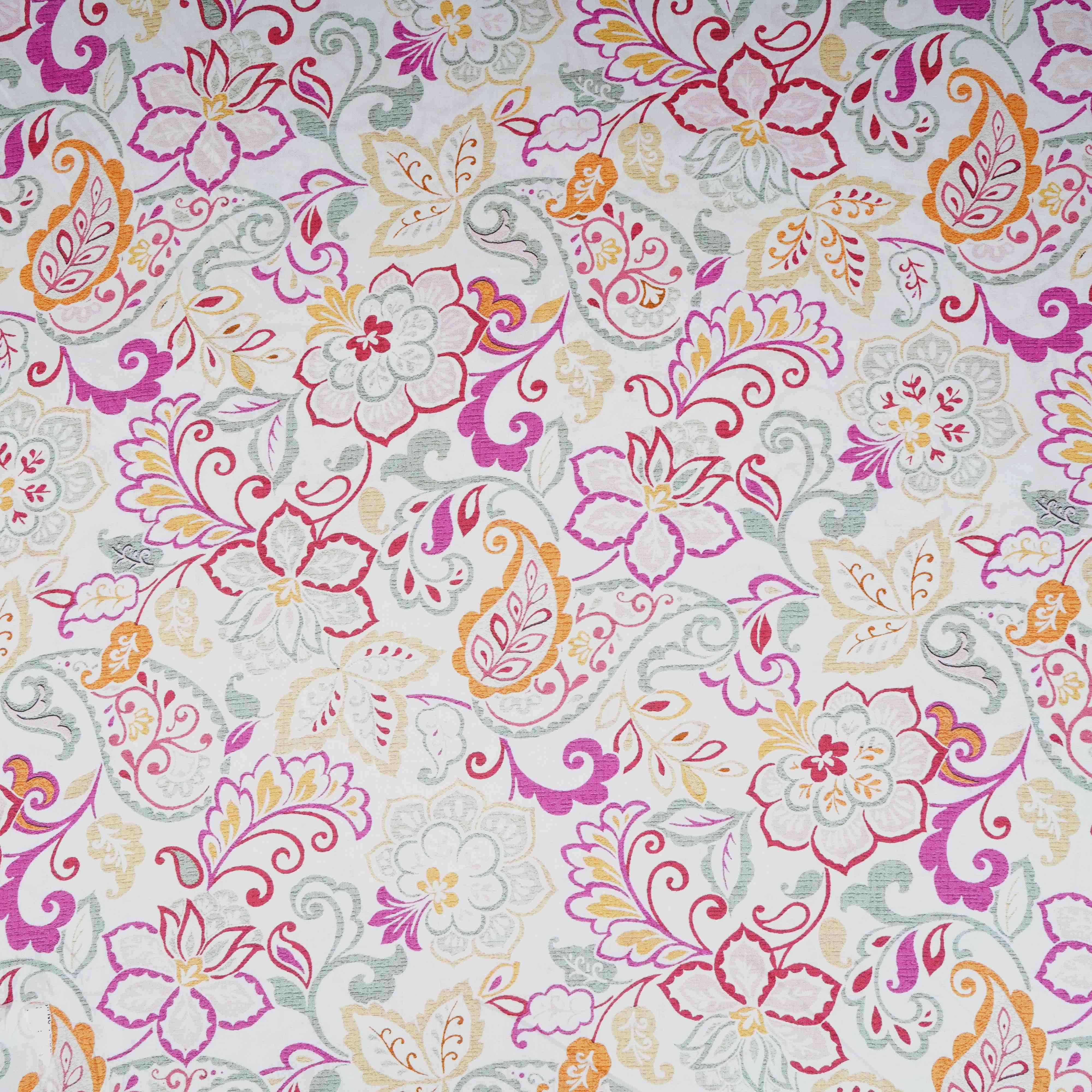 Off White Floral Print Cotton Mulmul Fabric PG-30387 - TradeUNO