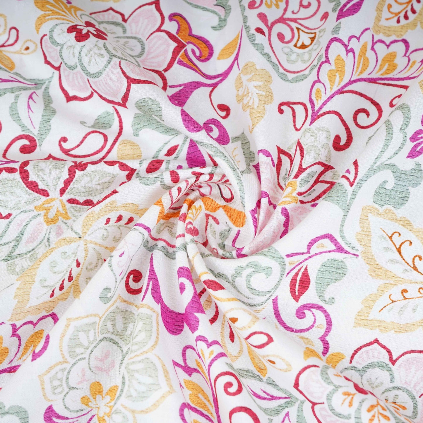 Off White Floral Print Cotton Mulmul Fabric PG-30387