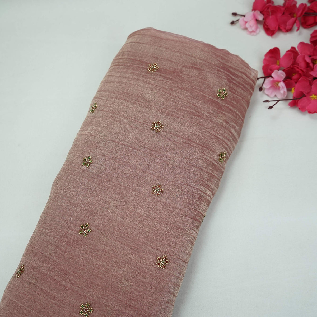 Pink Buti Cutdana Embroidery Kanjivaram Tissue Fabric VF-35383