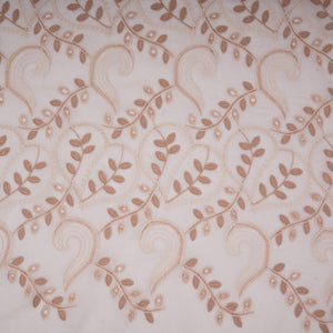Off White With Beige 3D Leaf Embroidery Tencel Schiffli Fabric LI-32336 - TradeUNO