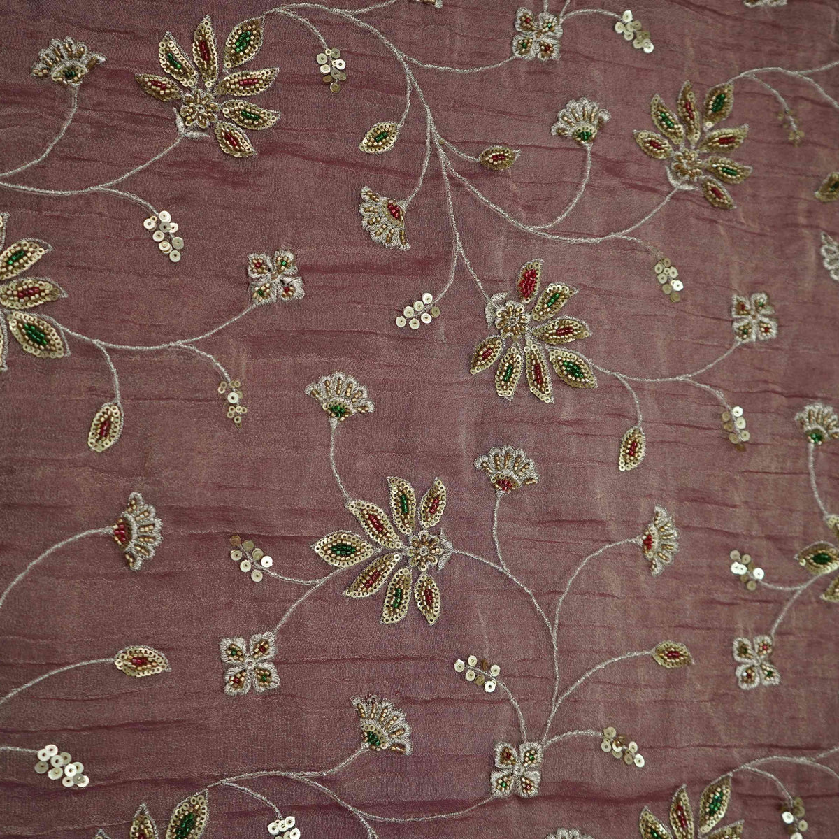 Pink Floral Cutdana Embroidery Kanjivaram Tissue Fabric VF-35380