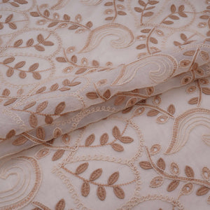 Off White With Beige 3D Leaf Embroidery Tencel Schiffli Fabric LI-32336 - TradeUNO