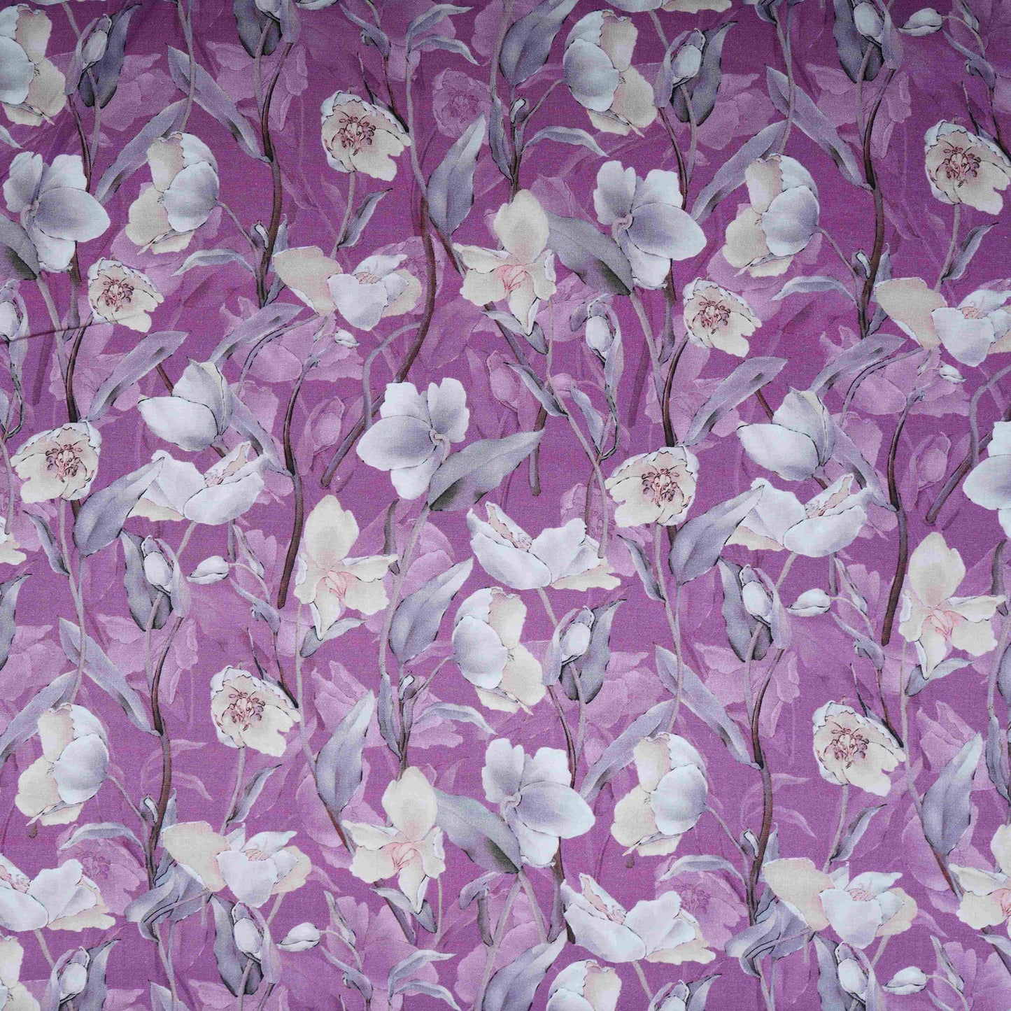 Purple with White Floral Print Cotton Mulmul Fabric PG-30454