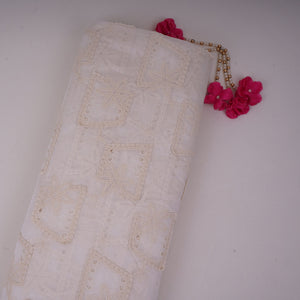 White Dyeable 3D Floral Embroidery Cotton Tencel Schiffli Fabric LI-32342 - TradeUNO