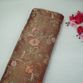 Orange Floral Zari Sequins Embroidery Pure Tissue Fabric GPF-35098