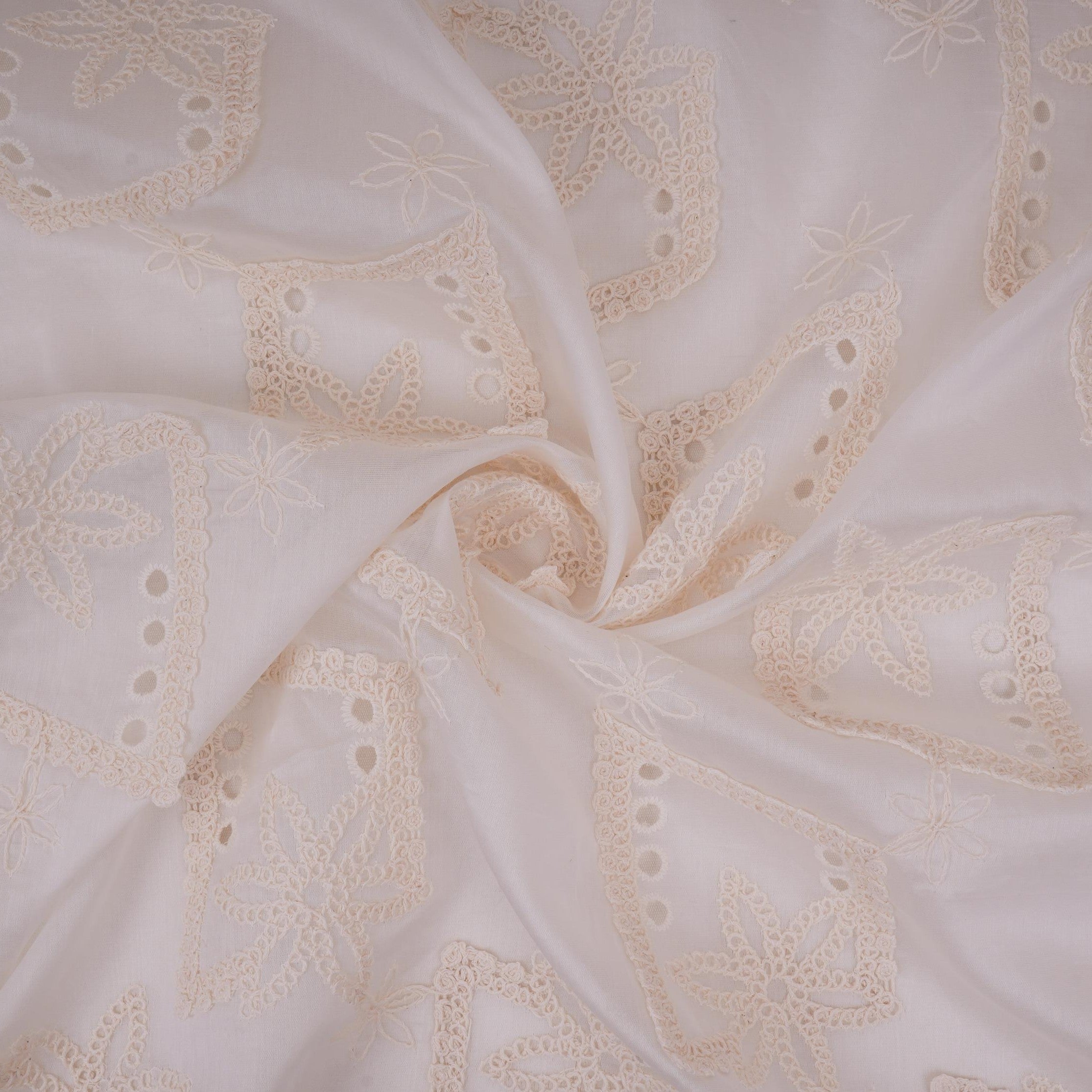 White Dyeable 3D Floral Embroidery Cotton Tencel Schiffli Fabric LI-32342 - TradeUNO