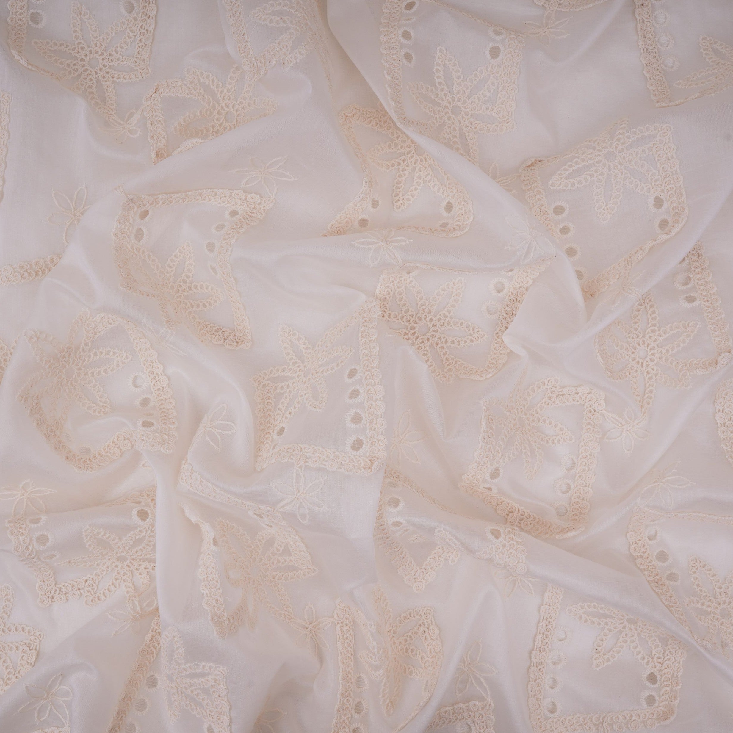White Dyeable 3D Floral Embroidery Cotton Tencel Schiffli Fabric LI-32342 - TradeUNO