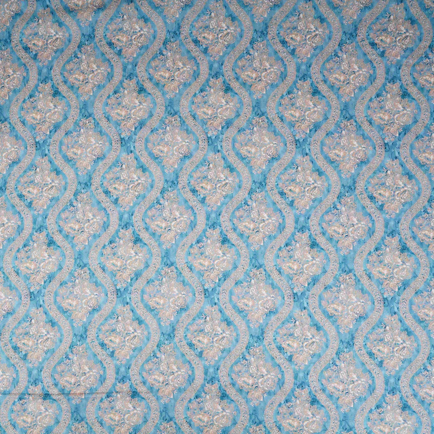 Blue Floral Print Cotton Mulmul Fabric PG-30458