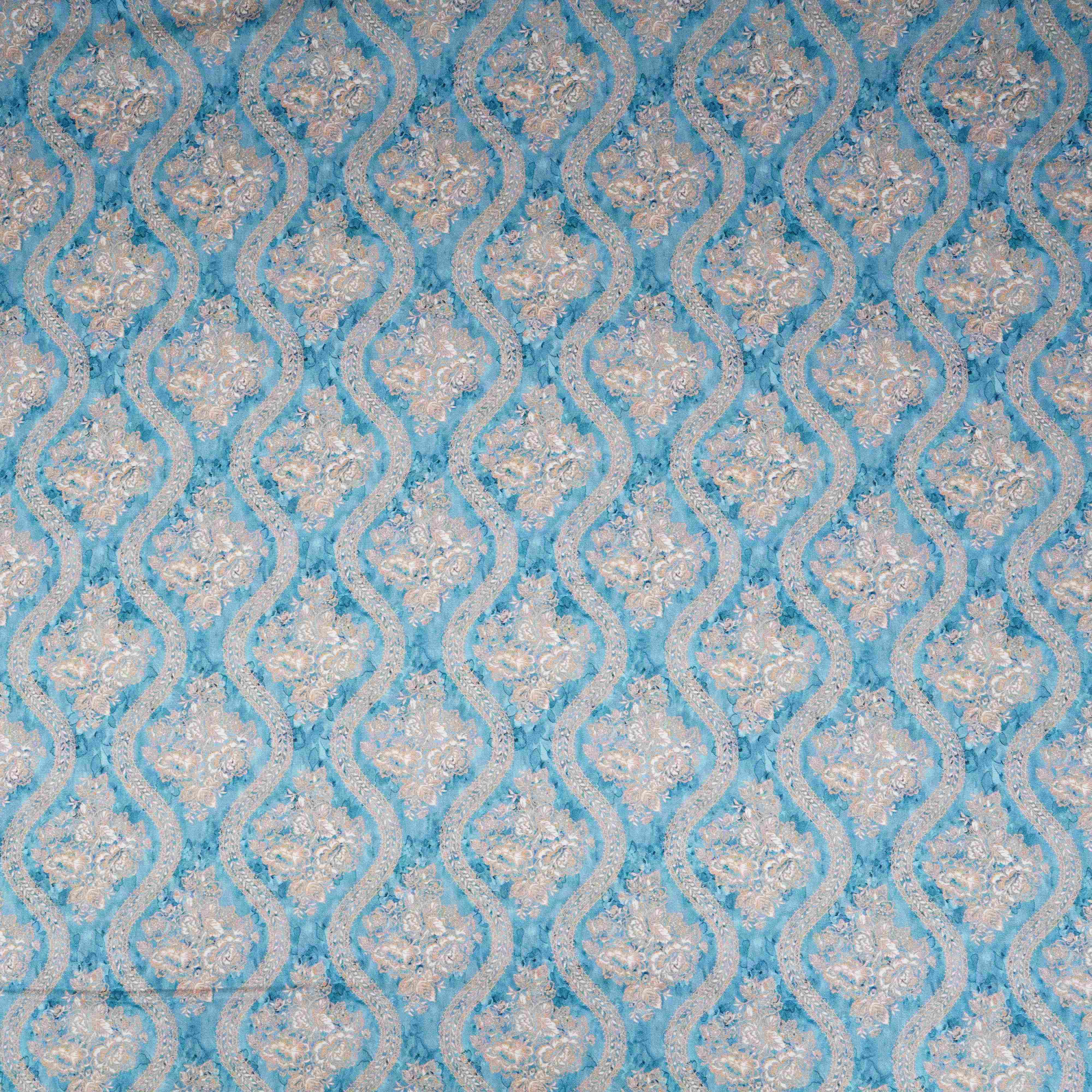Blue Floral Print Cotton Mulmul Fabric PG-30458 - TradeUNO