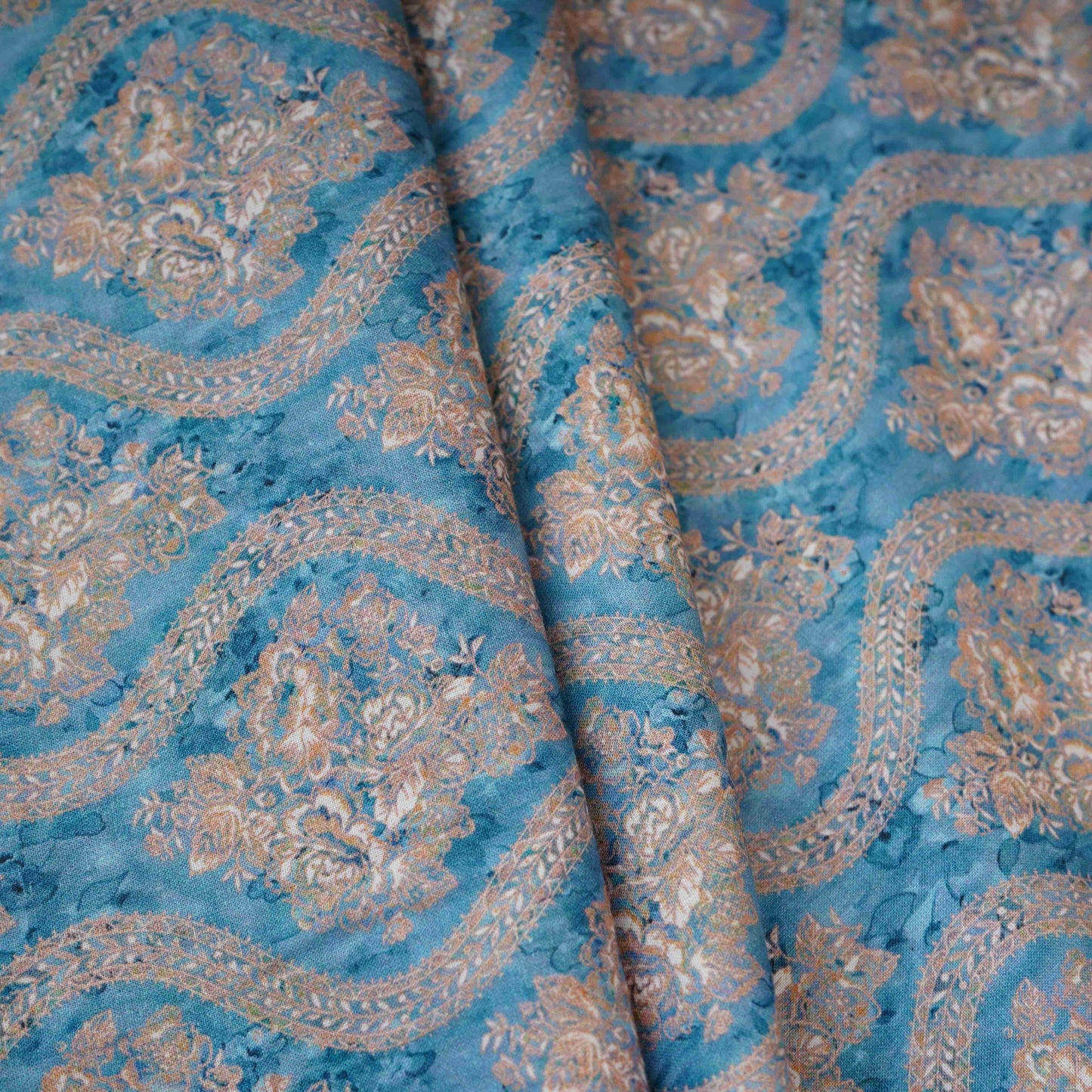 Blue Floral Print Cotton Mulmul Fabric PG-30458