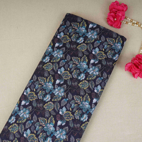 Dark Blue with Purple Floral Print Cotton Mulmul Fabric PG-30459