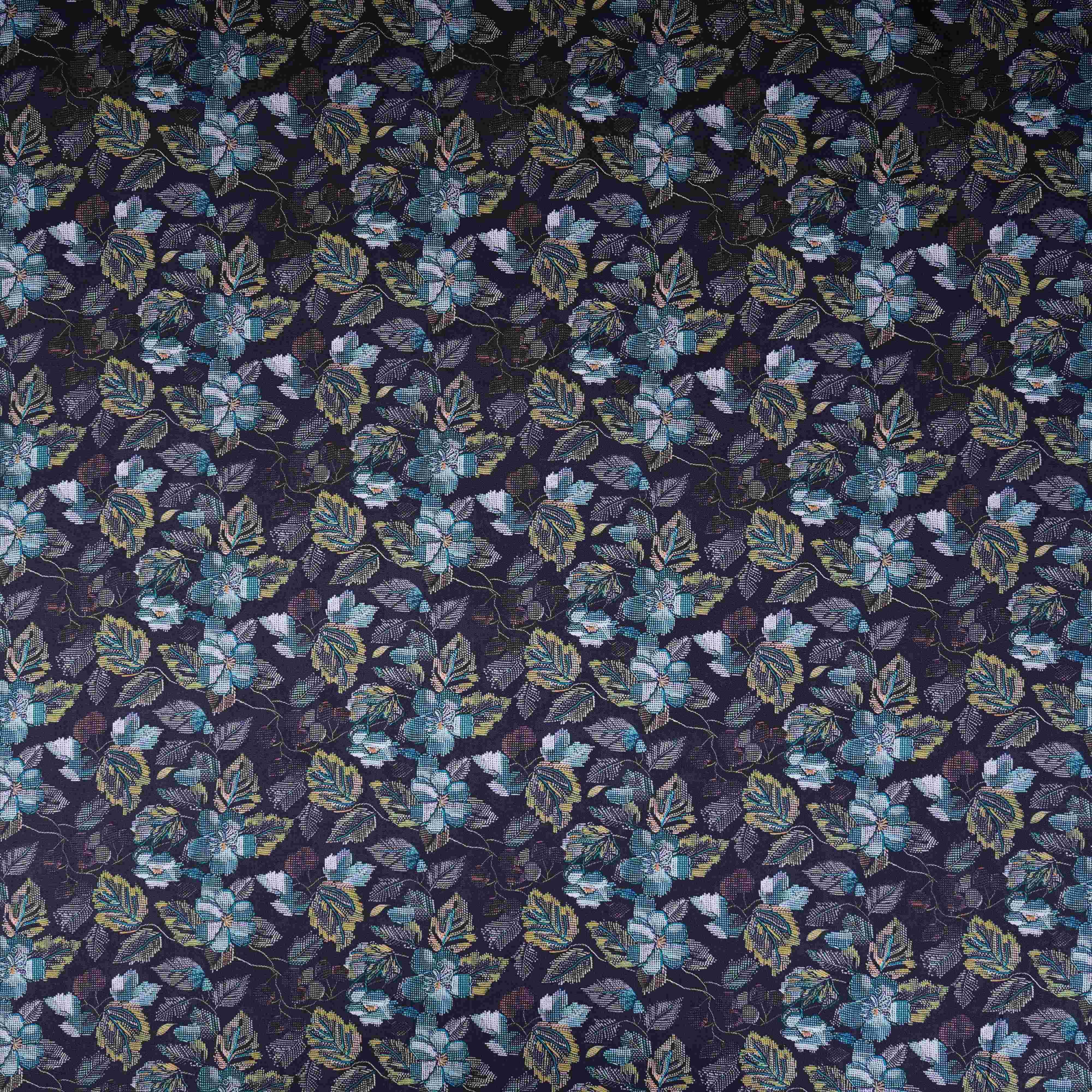 Dark Blue with Purple Floral Print Cotton Mulmul Fabric PG-30459 - TradeUNO