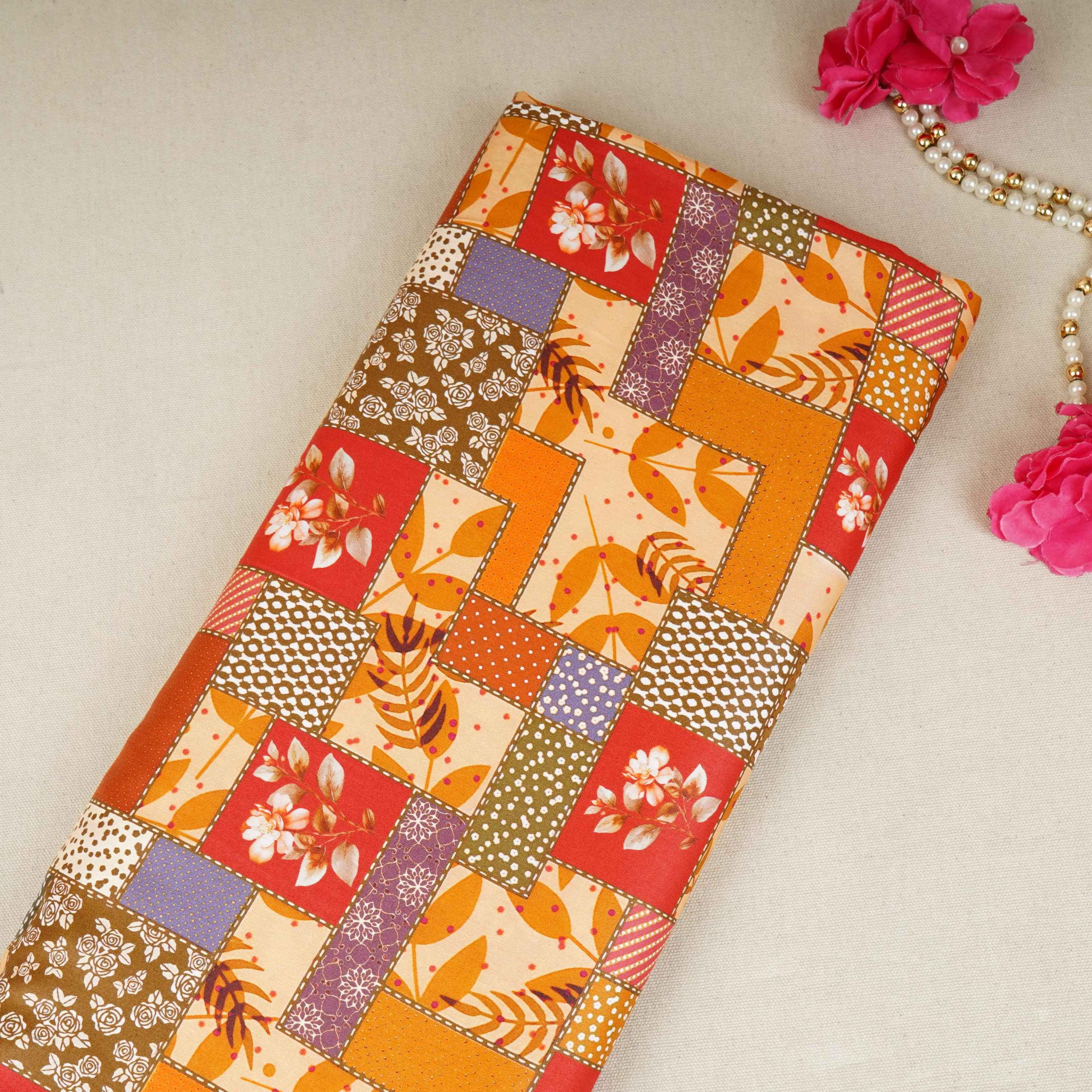 Multicolor Abstract Print Cotton Satin Fabric PG-30405 - TradeUNO