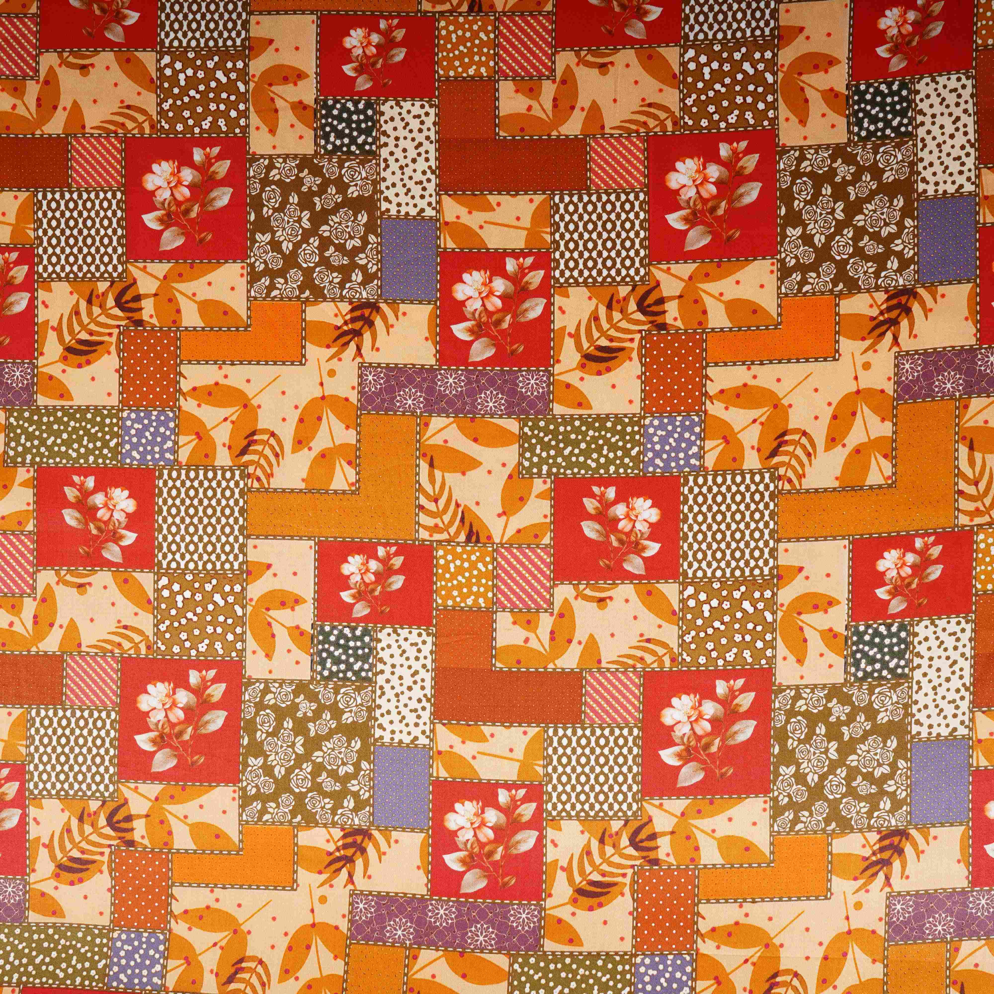 Multicolor Abstract Print Cotton Satin Fabric PG-30405 - TradeUNO