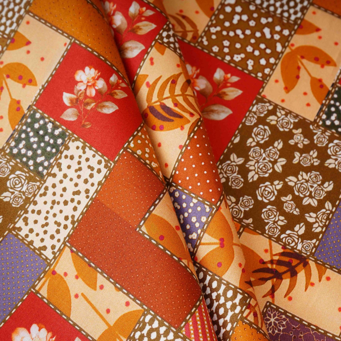 Multicolor Abstract Print Cotton Satin Fabric PG-30405